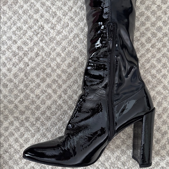 Stuart Weitzman Black Over the Knee Patent Leather Boots - Picture 3 of 9